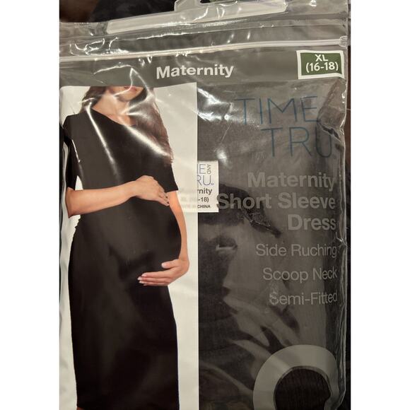 Time And Tru Maternity Short Sleeve Dress Black Scoop Neck Fitted Sz XL 16/18 - Picture 4 of 7